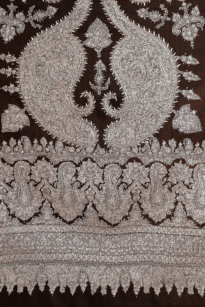 Dark Brown Hand Embroidered Shawl by Dusala Men at Pernia's Pop Up Shop