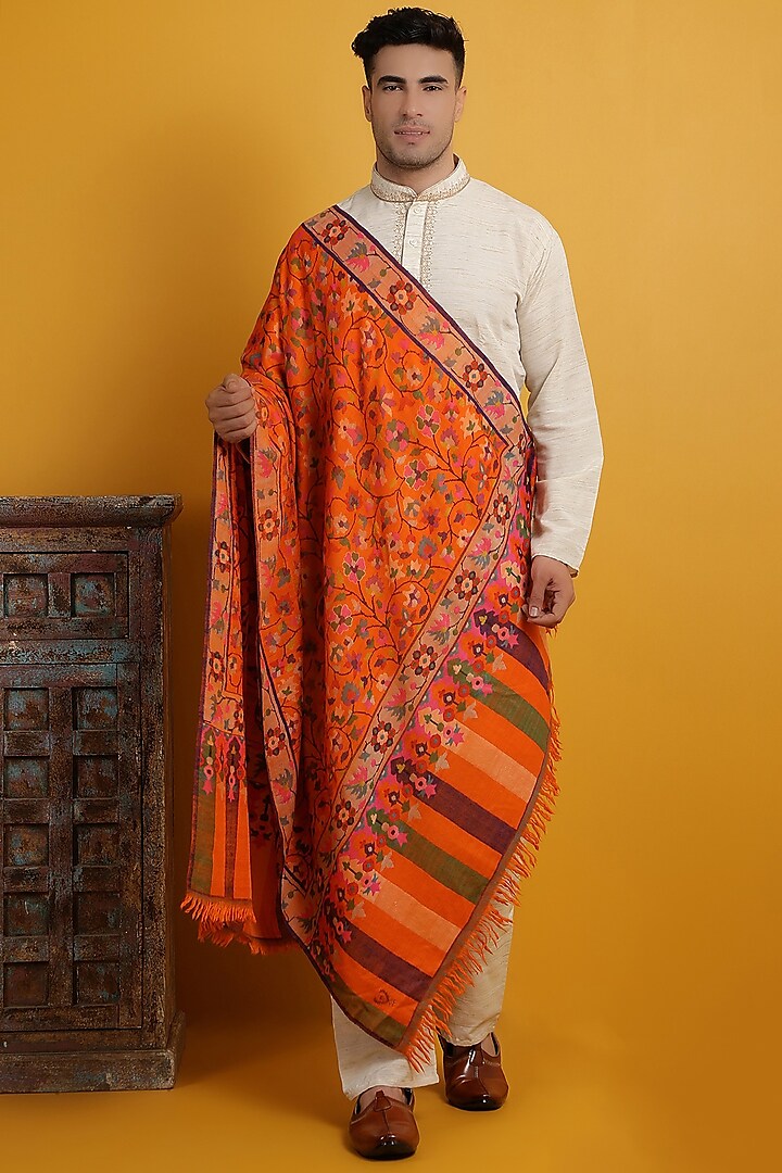 Orange Pashmina Handwoven Shawl by Dusala