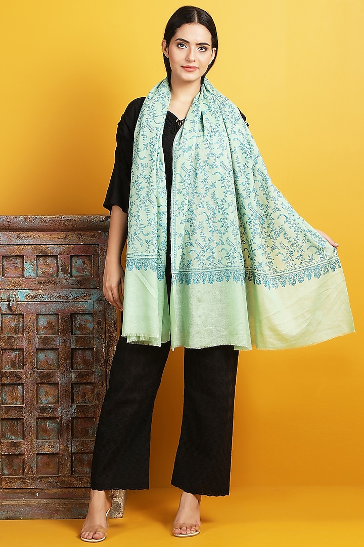 Mint Embroidered Handwoven Shawl by Dusala