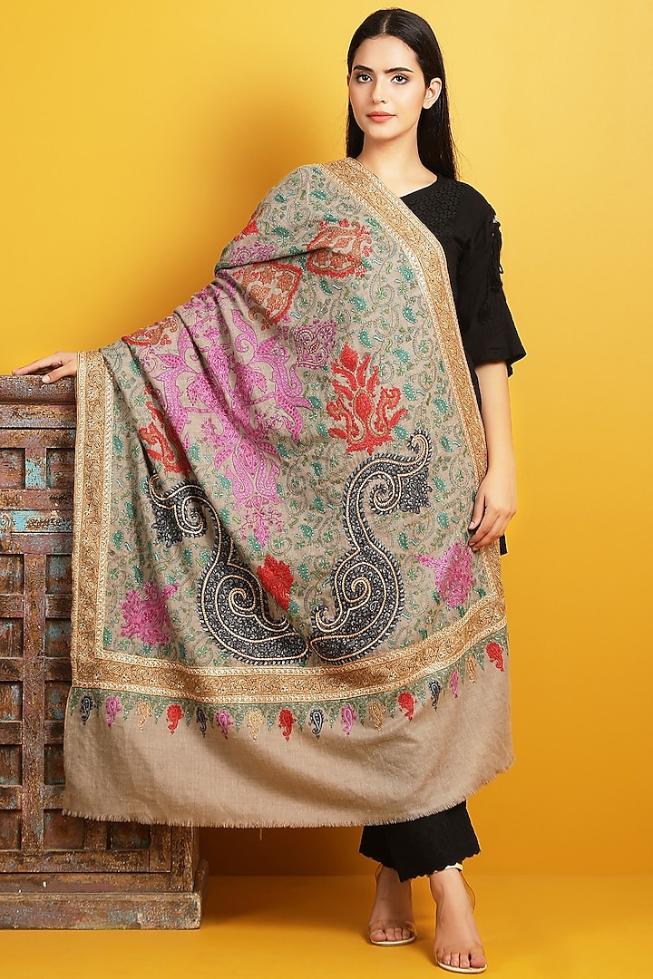 Multi-Colored Shawl With Hand Embroidery by Dusala