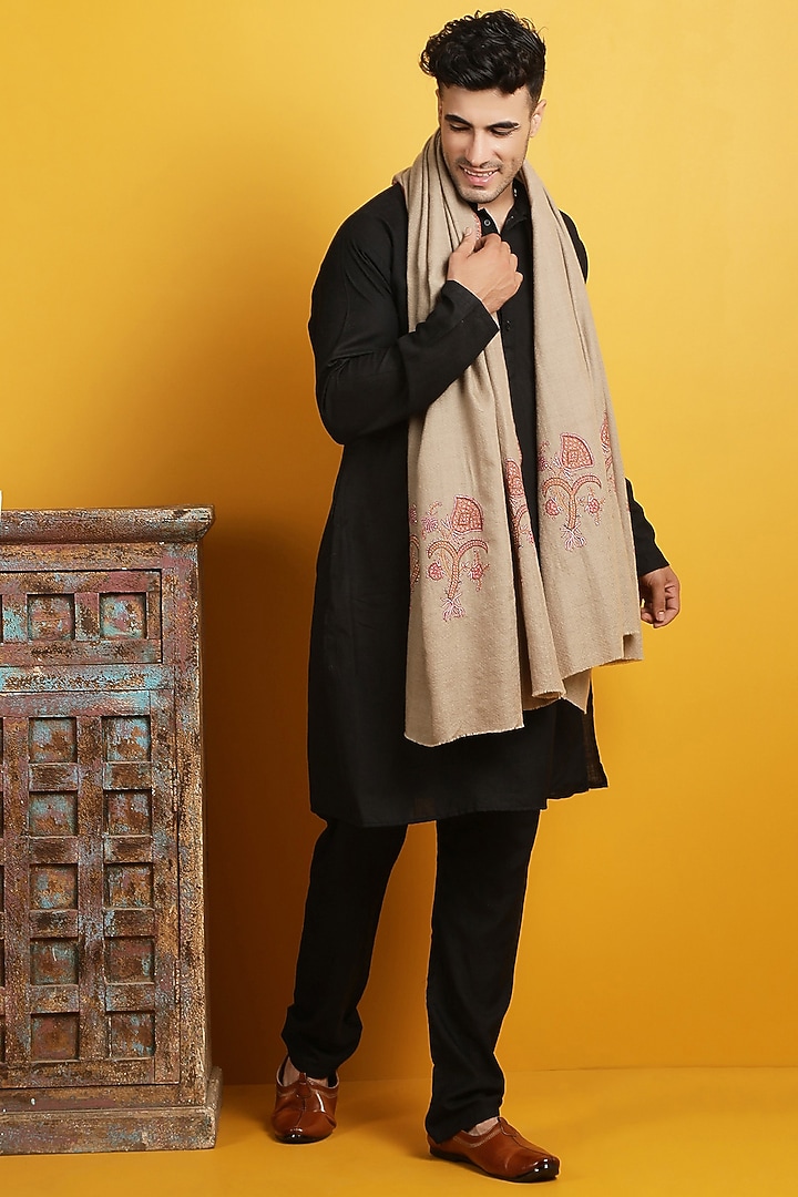 Light Brown Handwoven Shawl by Dusala Men at Pernia's Pop Up Shop