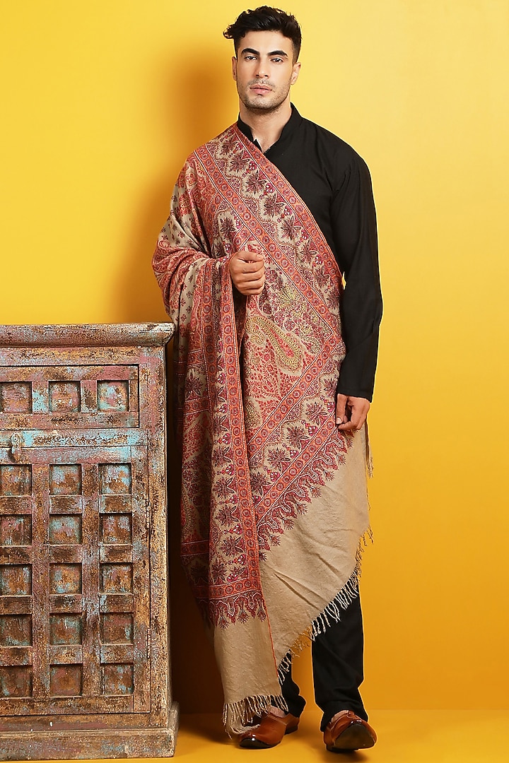 Multi-Colored Hand Embroidered Shawl by Dusala Men