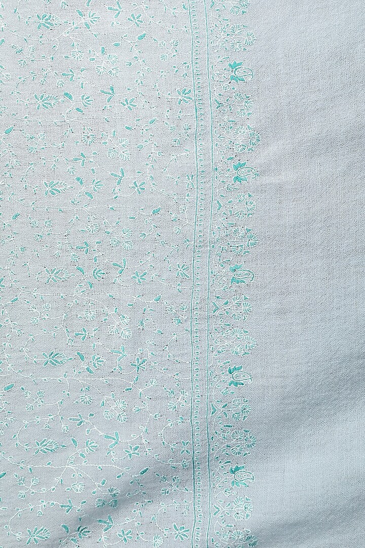 Mint Blue Hand Embroidered Stole by Dusala Men at Pernia's Pop Up Shop