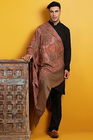 Brown Pashmina Handspun Shawl by Dusala Men