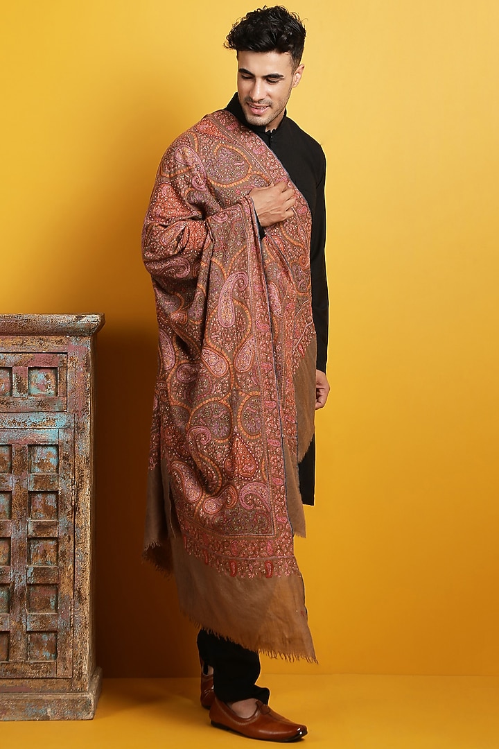Brown Pashmina Handspun Shawl by Dusala Men at Pernia's Pop Up Shop