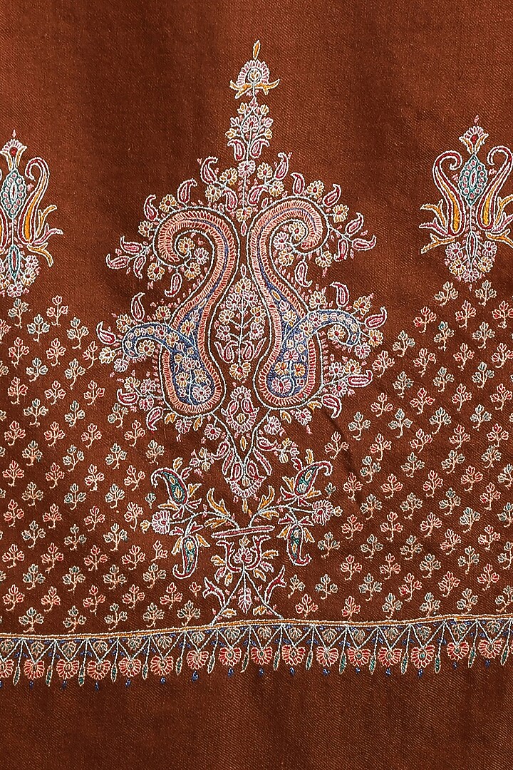 Brown Hand Embroidered Handwoven Shawl by DUSALA ACCESSORIES at Pernia's Pop Up Shop