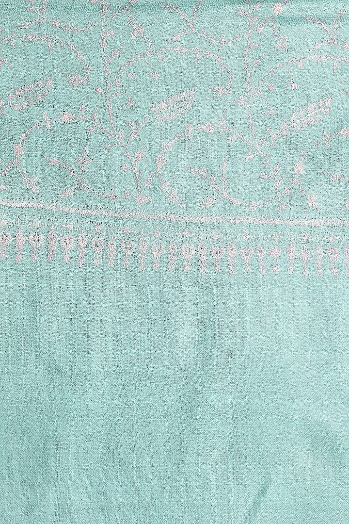 Mint Blue Hand Embroidered Shawl by Dusala Men at Pernia's Pop Up Shop
