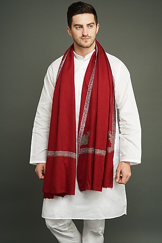 Maroon Handwoven Pashmina Blend Shawl by Dusala Men