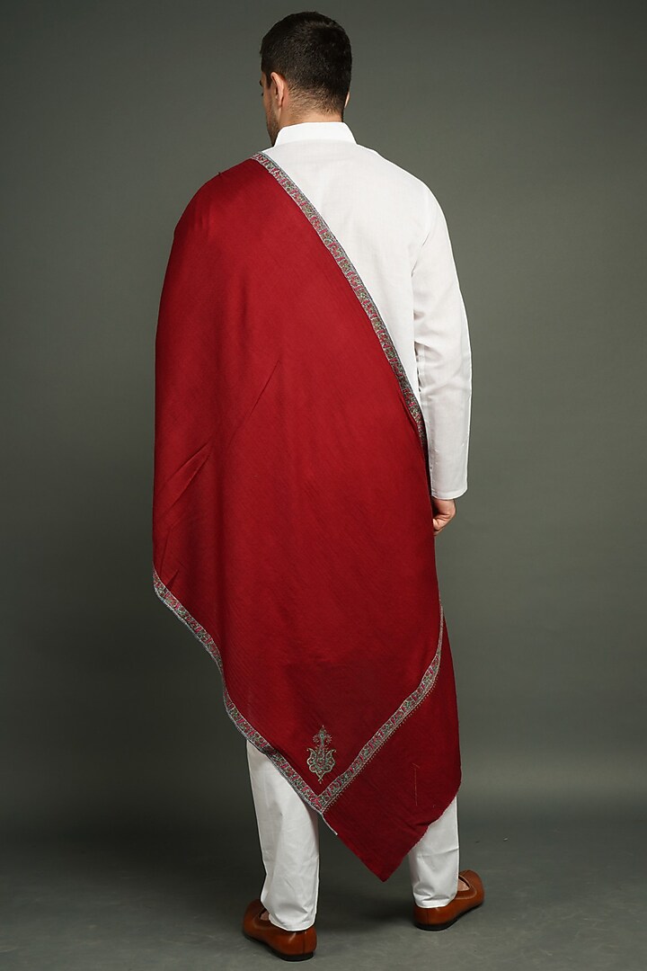 Maroon Handwoven Pashmina Blend Shawl by Dusala Men at Pernia's Pop Up Shop
