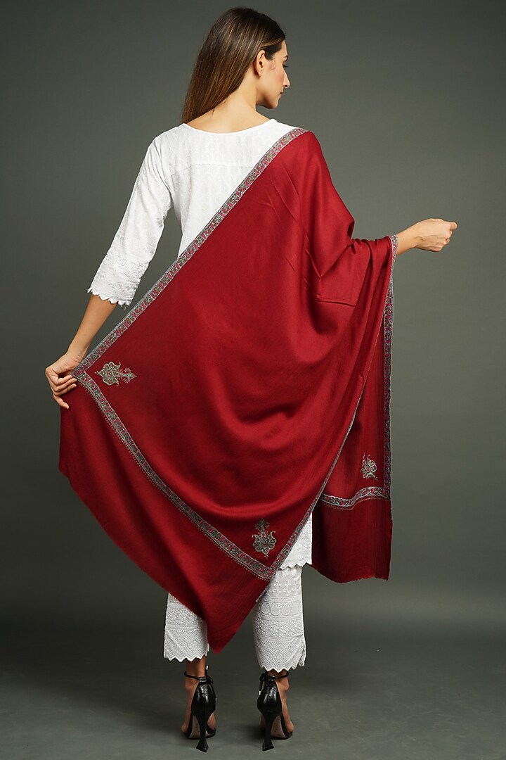 Crimson Red Handwoven Shawl by DUSALA ACCESSORIES at Pernia's Pop Up Shop