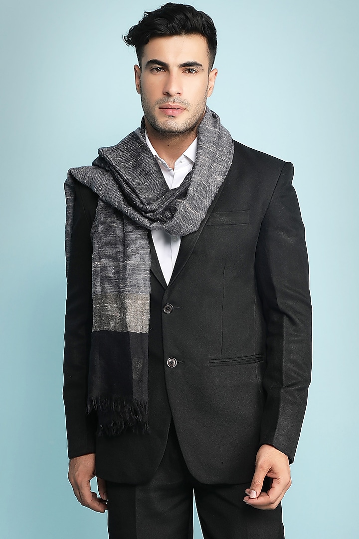Charcoal Grey Cashmere Fine Wool Stole by Dusala Men
