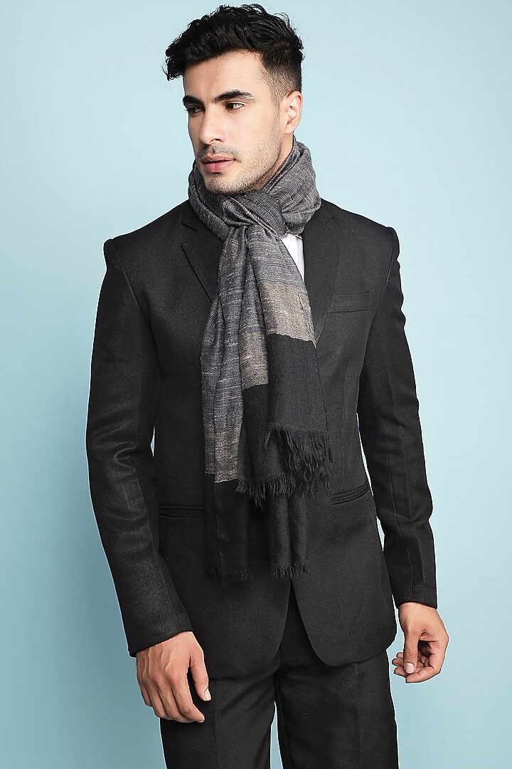 Charcoal Grey Cashmere Fine Wool Stole by Dusala Men at Pernia's Pop Up Shop
