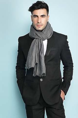 Steel Grey Handwoven Stole by Dusala Men