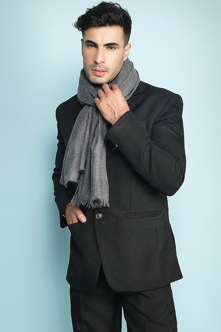 Steel Grey Handwoven Stole by Dusala Men at Pernia's Pop Up Shop