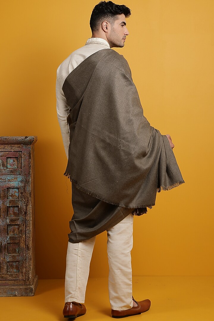 Taupe Handwoven Shawl by Dusala Men at Pernia's Pop Up Shop