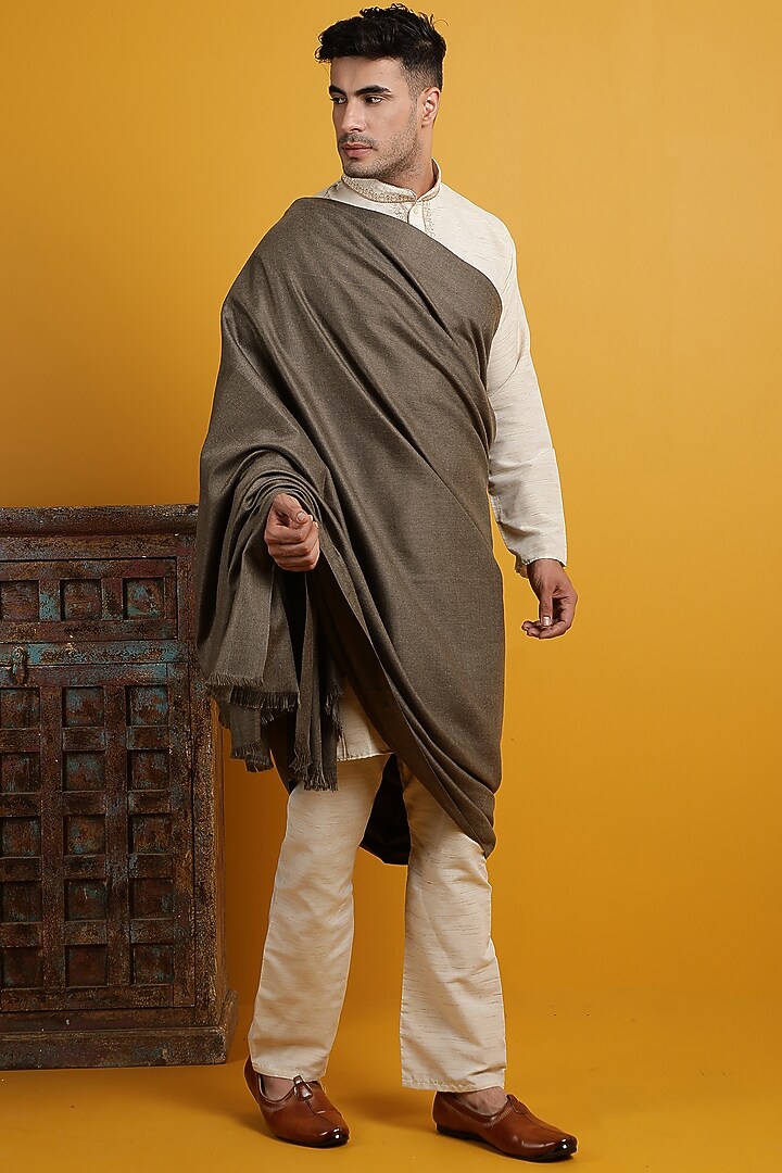 Taupe Handwoven Shawl by Dusala Men at Pernia's Pop Up Shop