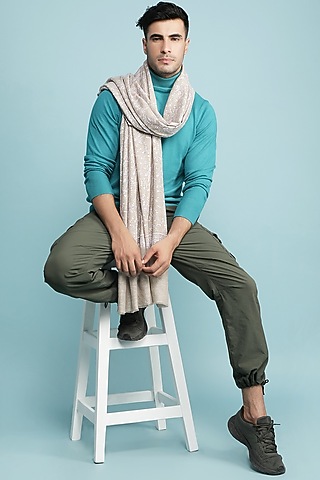 Grey Embroidered Handwoven Shawl by Dusala Men