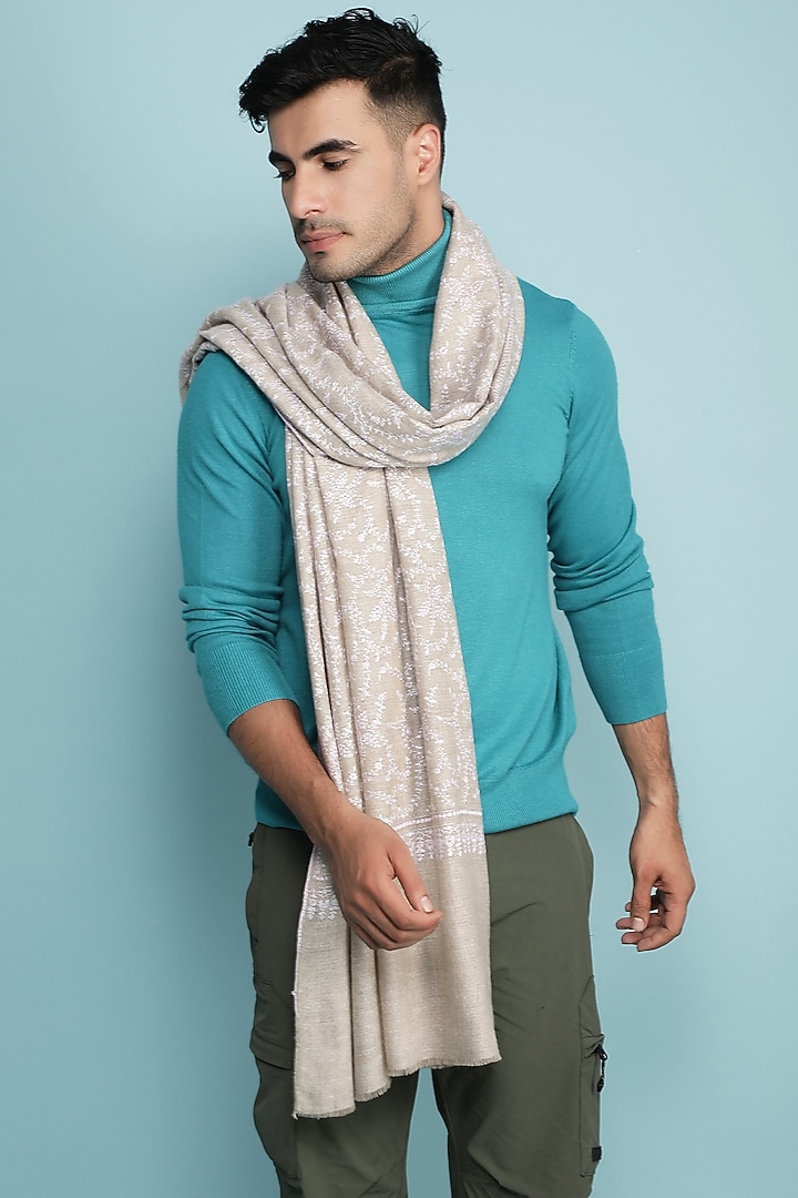 Grey Embroidered Handwoven Shawl by Dusala Men at Pernia's Pop Up Shop