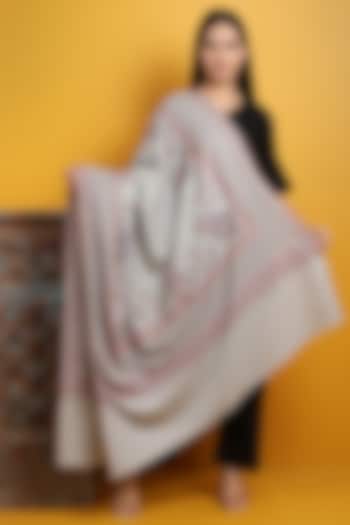 Grey Hand Embroidered Handwoven Shawl by DUSALA  ACCESSORIES