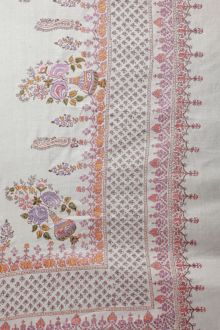 Grey Hand Embroidered Handwoven Shawl by DUSALA  ACCESSORIES at Pernia's Pop Up Shop