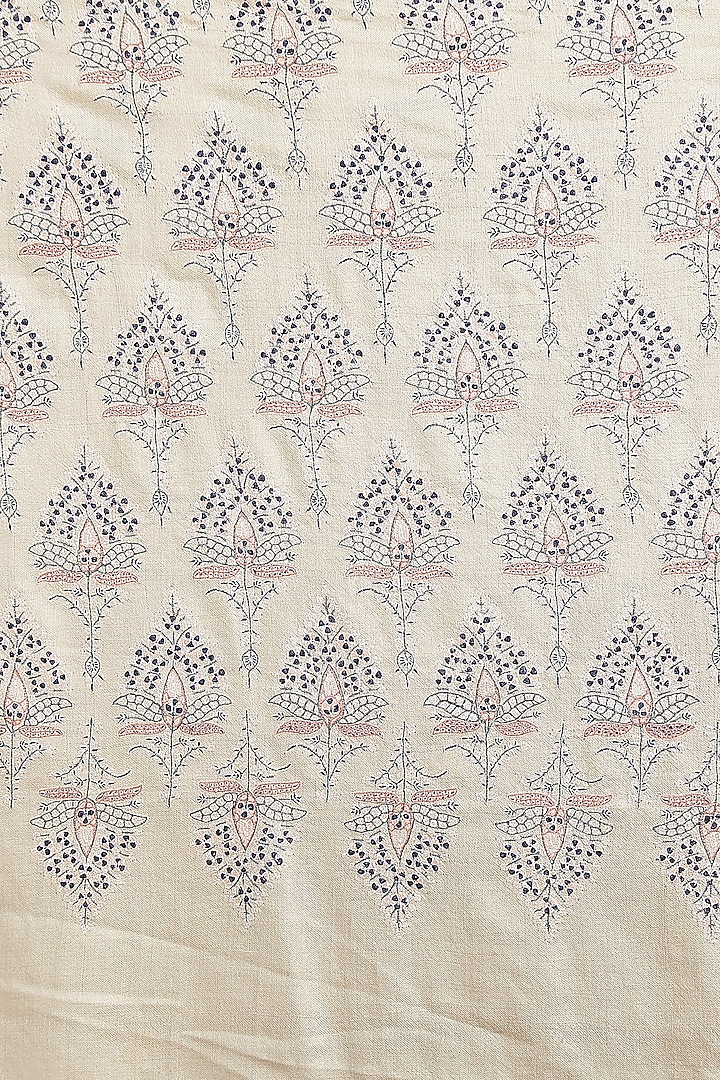 White Hand Embroidered Handwoven Shawl by DUSALA ACCESSORIES at Pernia's Pop Up Shop