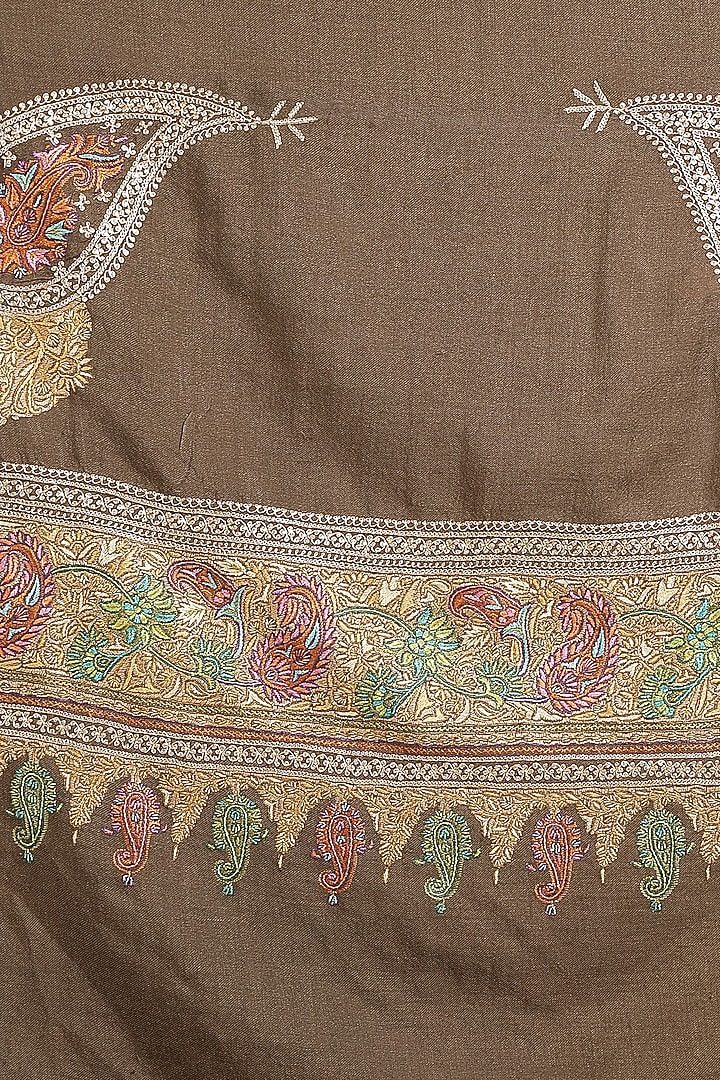 Brown Hand Embroidered Handwoven Shawl by Dusala Men at Pernia's Pop Up Shop