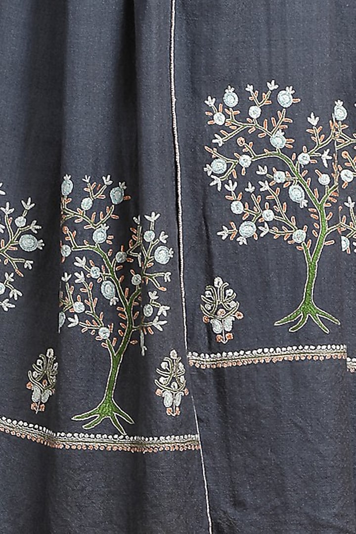 Dark Grey Hand Embroidered Handwoven Shawl by DUSALA  ACCESSORIES at Pernia's Pop Up Shop