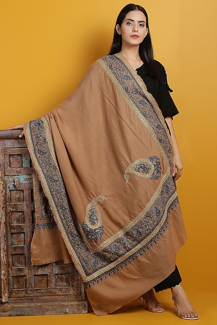 Brown Handwoven Shawl by DUSALA  ACCESSORIES