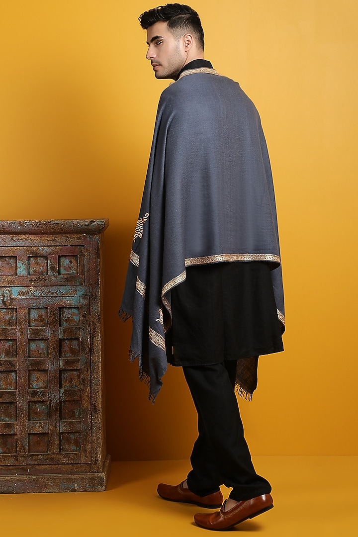 Dark Grey Pashmina Handwoven Shawl by Dusala Men at Pernia's Pop Up Shop