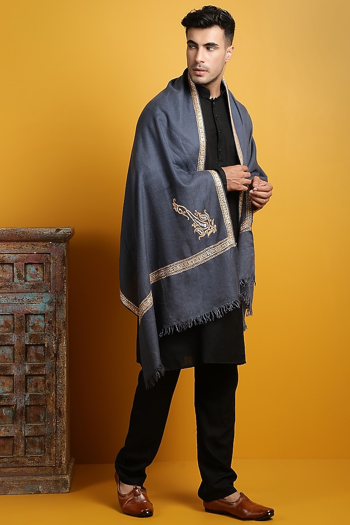 Dark Grey Pashmina Handwoven Shawl by Dusala Men at Pernia's Pop Up Shop