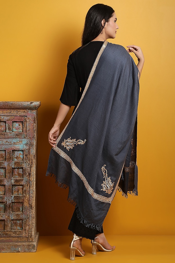 Dark Grey Pashmina Handwoven Shawl by DUSALA  ACCESSORIES at Pernia's Pop Up Shop