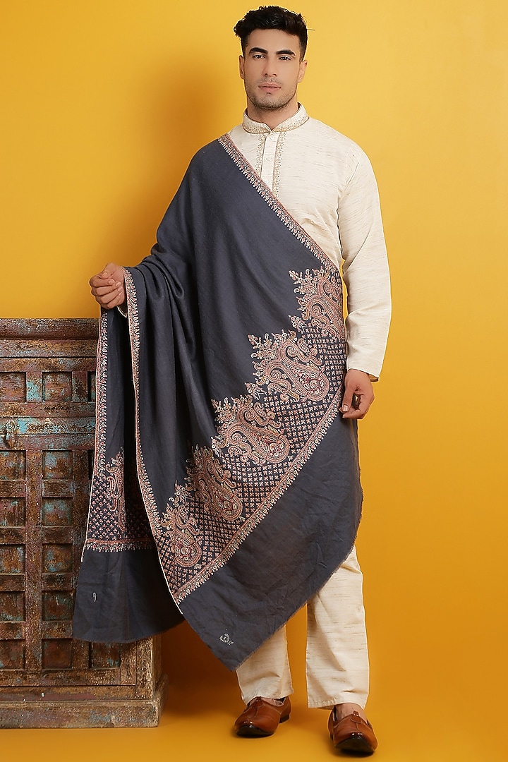 Dark Grey Handwoven Shawl by Dusala Men at Pernia's Pop Up Shop