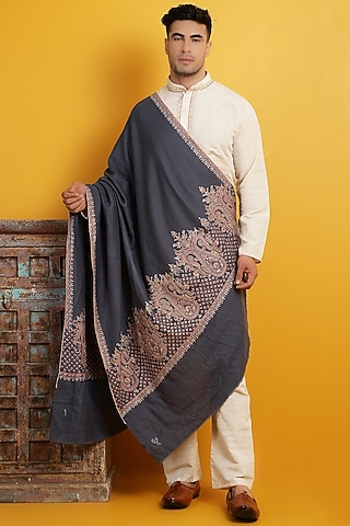 Dark Grey Handwoven Shawl by Dusala Men
