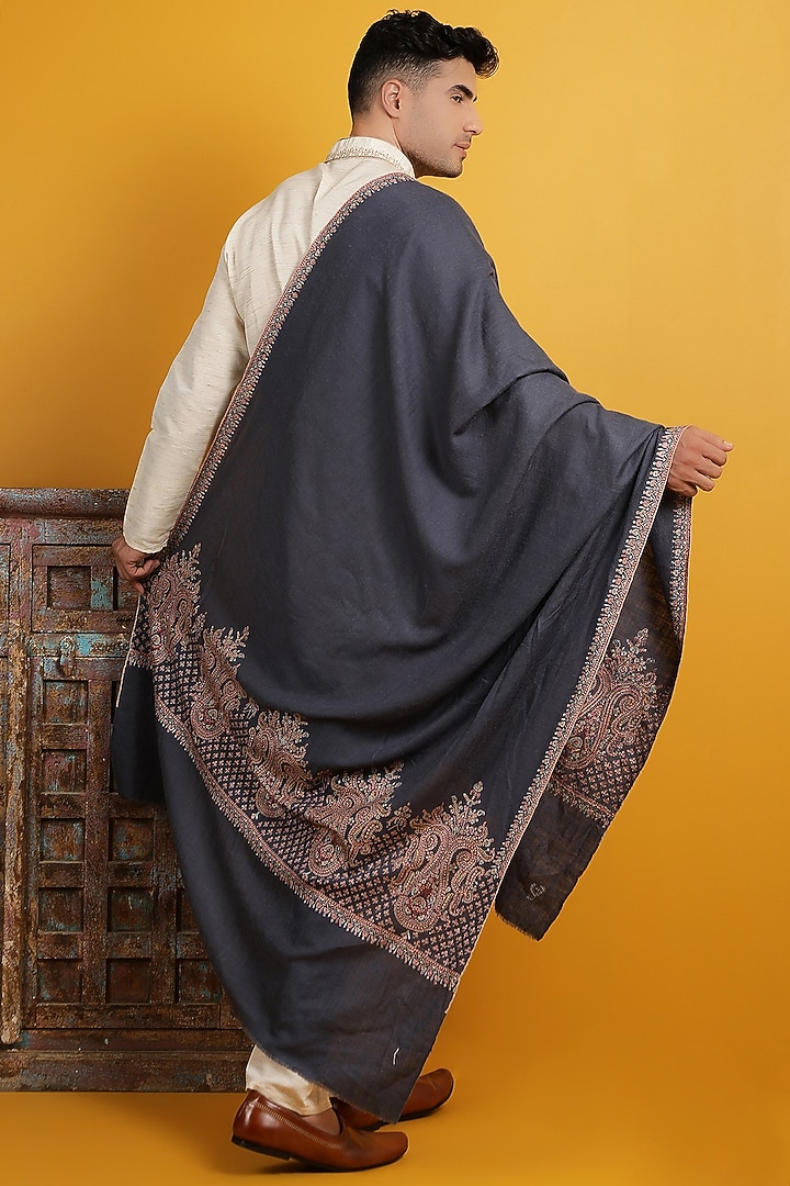Dark Grey Handwoven Shawl by Dusala Men at Pernia's Pop Up Shop
