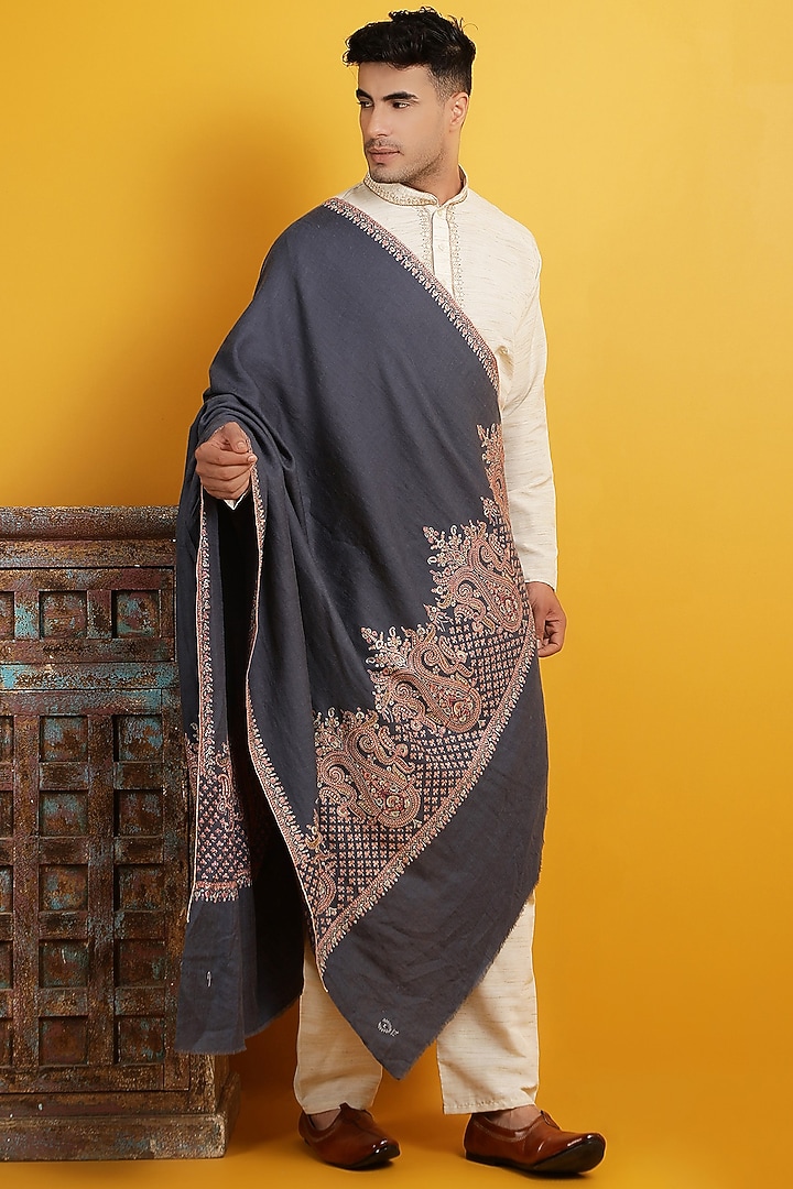 Dark Grey Handwoven Shawl by Dusala Men at Pernia's Pop Up Shop