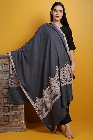 Dark Grey Handwoven Shawl by DUSALA  ACCESSORIES