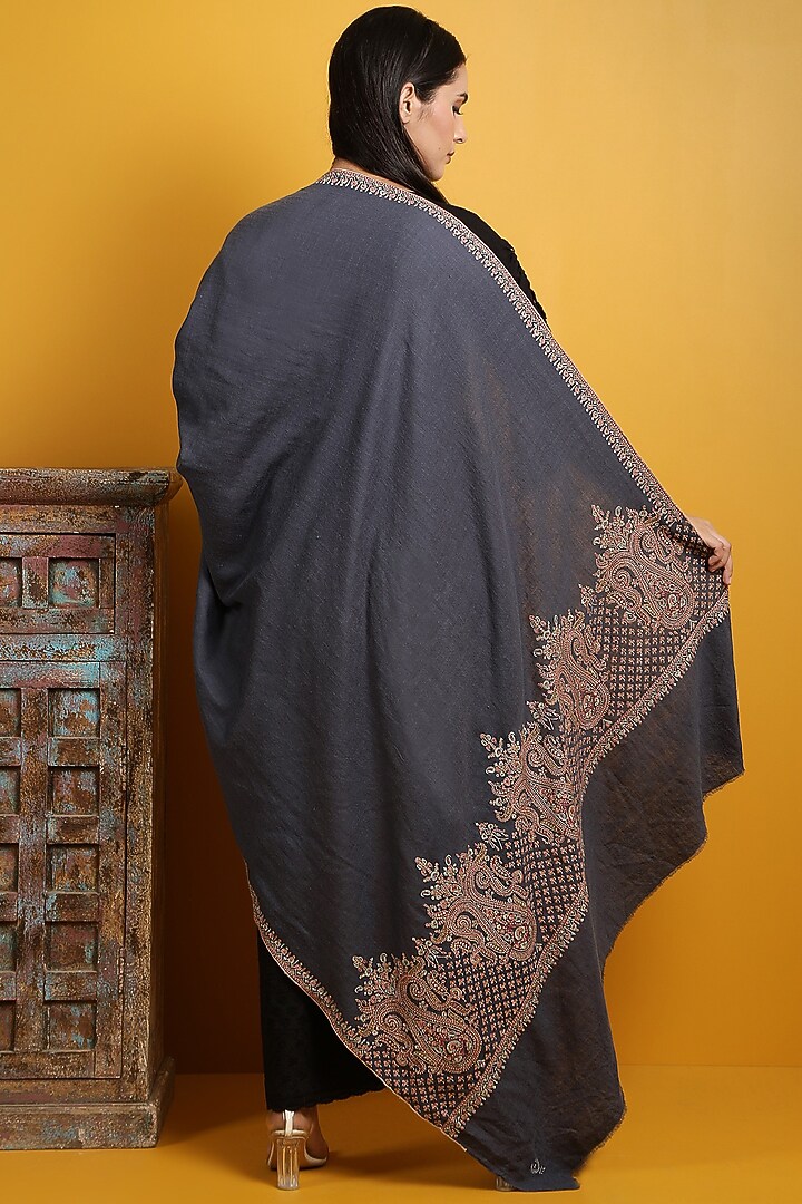Dark Grey Handwoven Shawl by DUSALA  ACCESSORIES at Pernia's Pop Up Shop