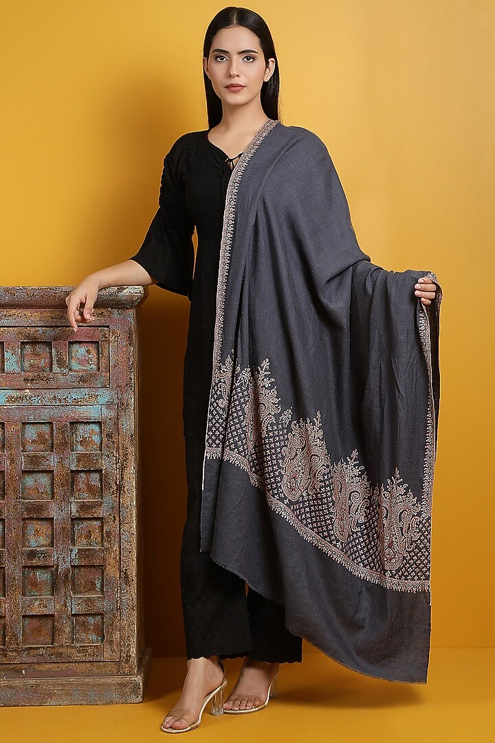 Dark Grey Handwoven Shawl by DUSALA  ACCESSORIES at Pernia's Pop Up Shop