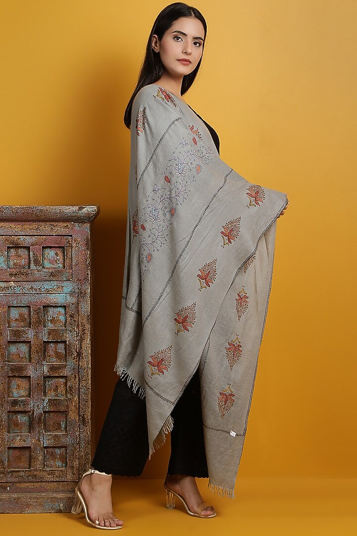 Grey Pashmina Handwoven Shawl by DUSALA ACCESSORIES at Pernia's Pop Up Shop