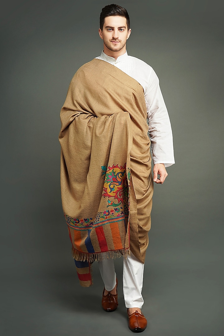 Brown Pashmina Handwoven Shawl by Dusala Men