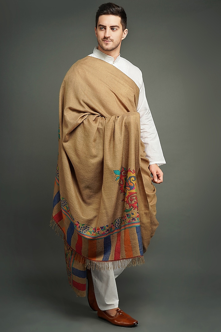 Brown Pashmina Handwoven Shawl by Dusala Men at Pernia's Pop Up Shop