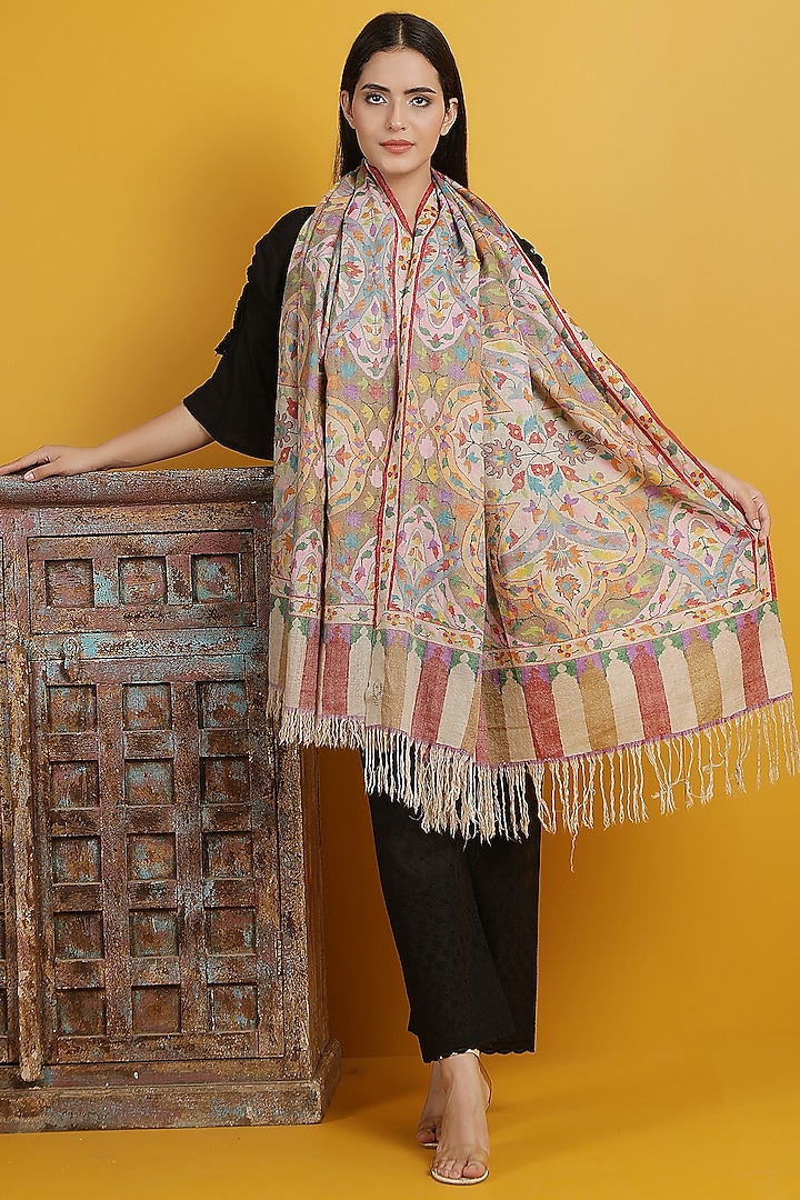 Multi-Colored Pashmina Handwoven Shawl by DUSALA  ACCESSORIES