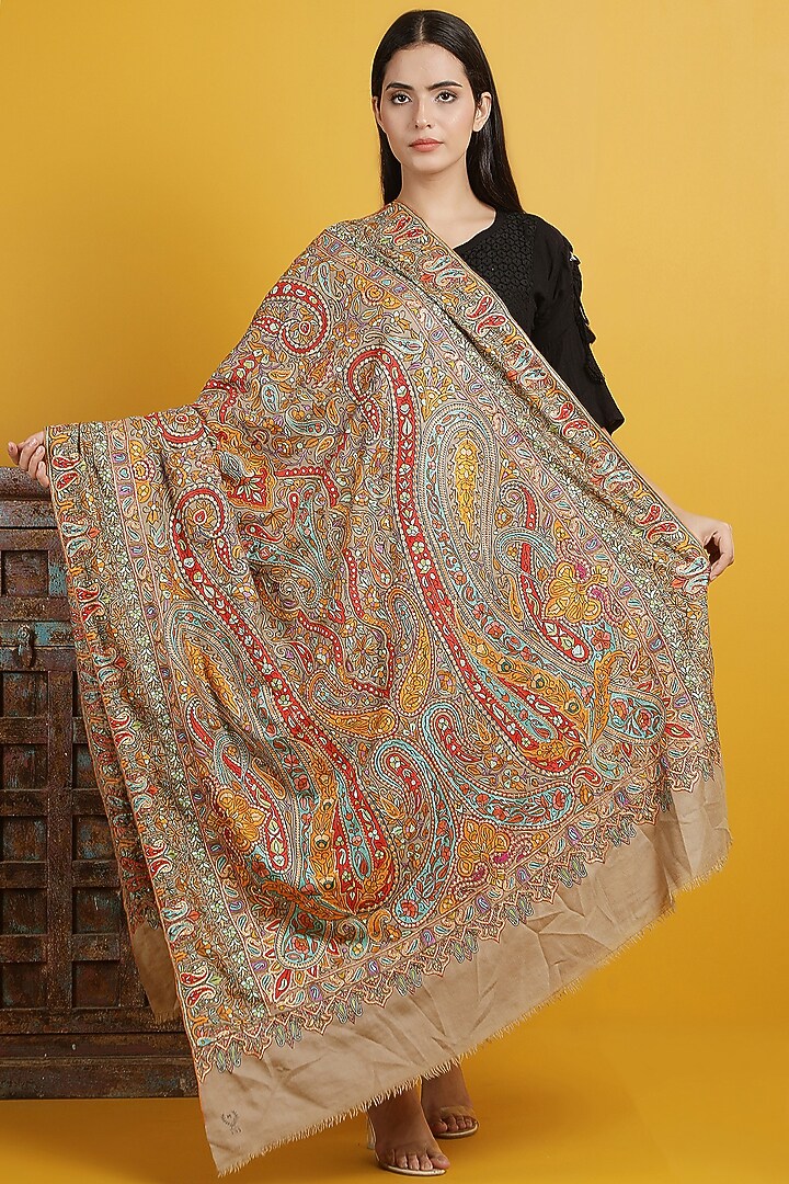Multi-Colored Embroidered Handwoven Shawl by DUSALA  ACCESSORIES at Pernia's Pop Up Shop