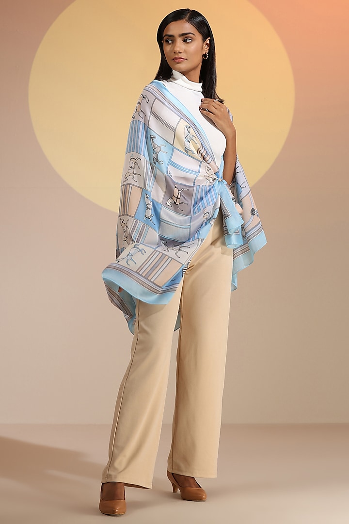 Sea Blue Silk Scarf by DUSALA  ACCESSORIES