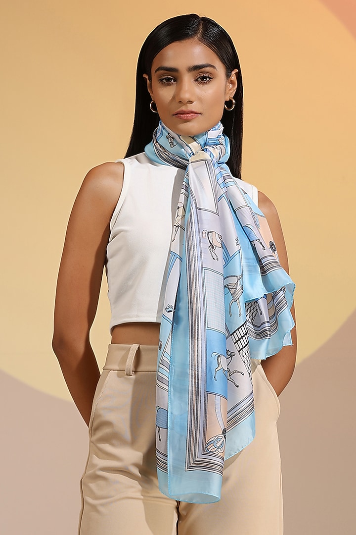 Sea Blue Silk Scarf by DUSALA  ACCESSORIES at Pernia's Pop Up Shop