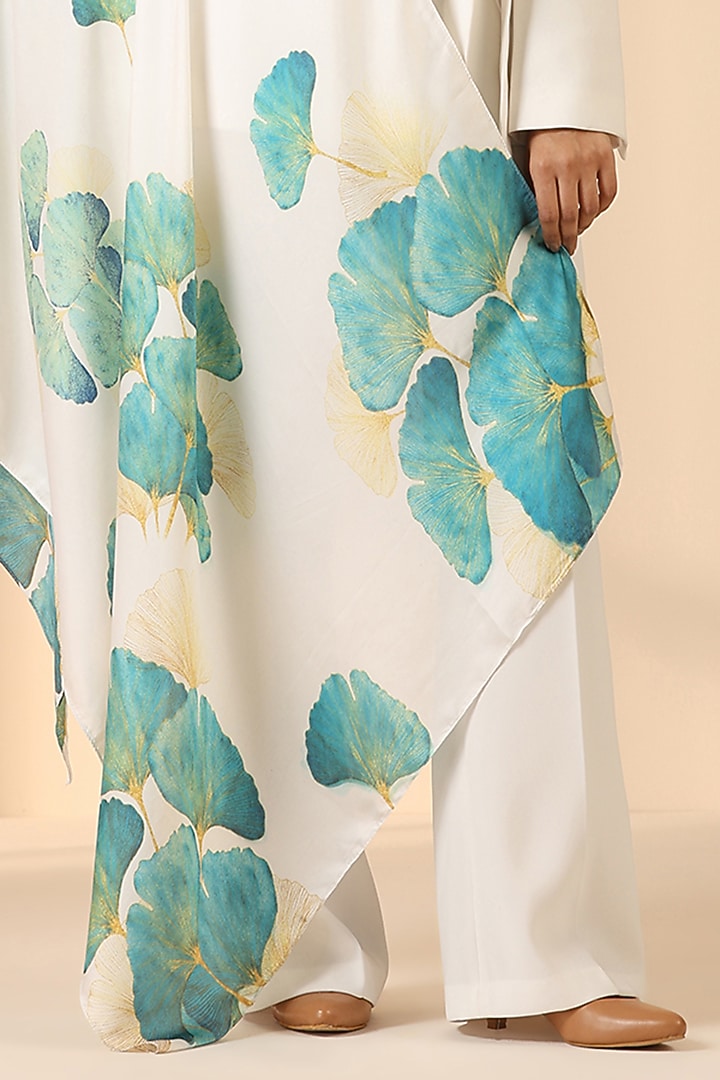 Blue & White Silk Floral Printed Scarf by DUSALA  ACCESSORIES at Pernia's Pop Up Shop