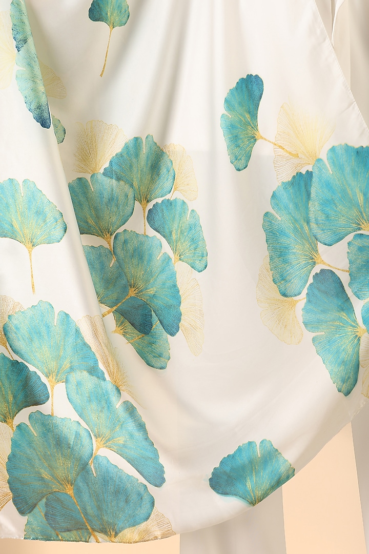 Blue & White Silk Floral Printed Scarf by DUSALA  ACCESSORIES at Pernia's Pop Up Shop