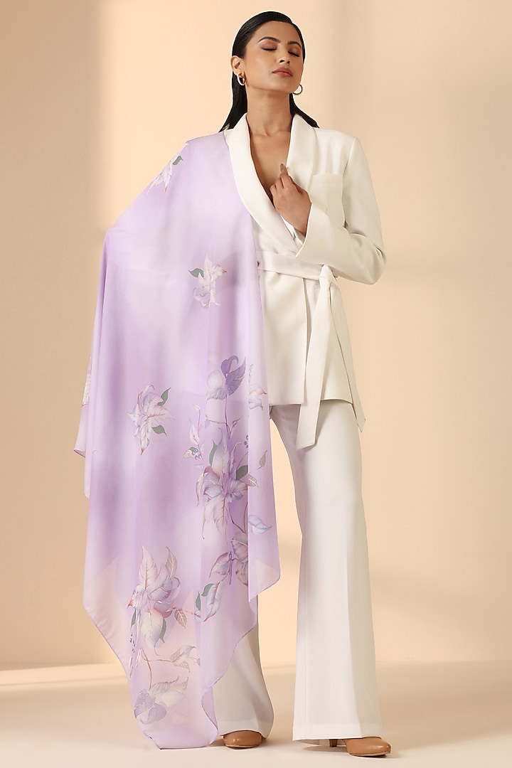 Lavender Silk Floral Scarf by DUSALA  ACCESSORIES