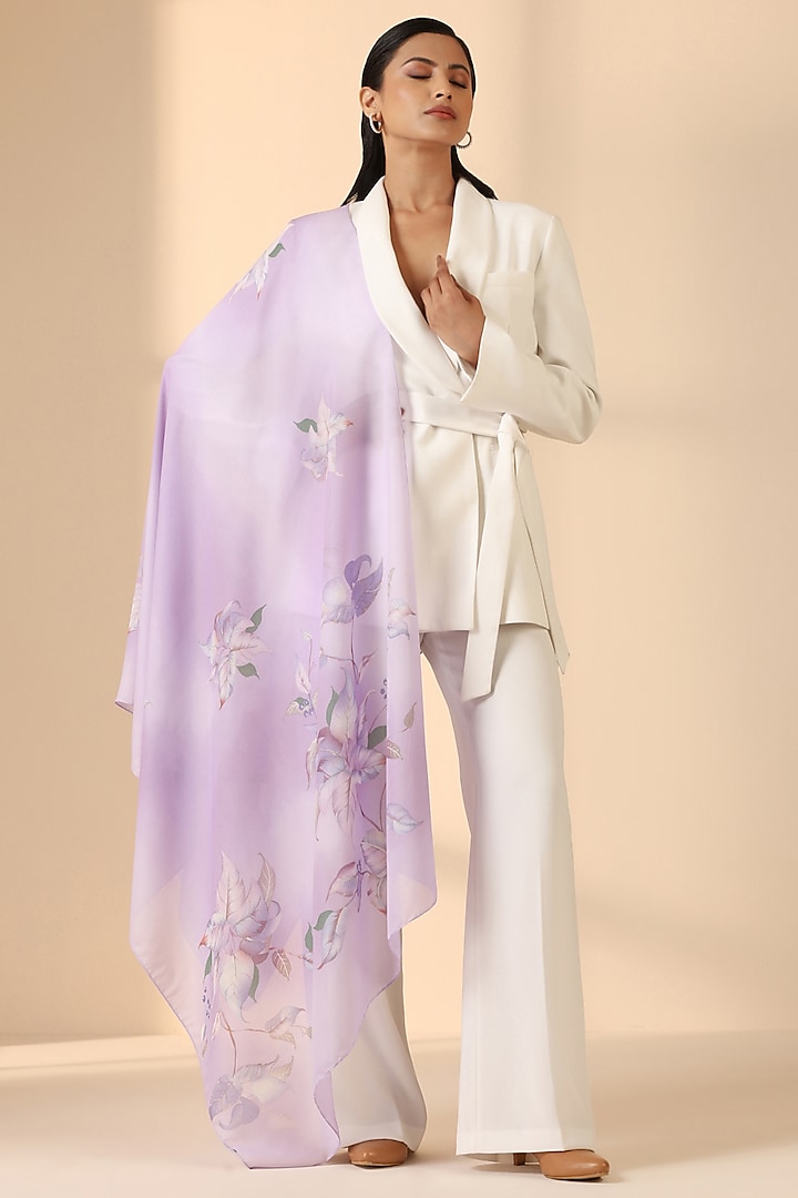 Lavender Silk Floral Scarf by DUSALA  ACCESSORIES at Pernia's Pop Up Shop