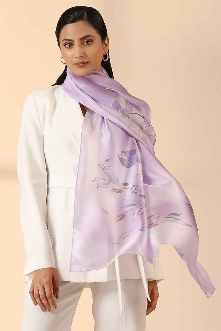 Lavender Silk Floral Scarf by DUSALA  ACCESSORIES at Pernia's Pop Up Shop